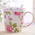 Axyaa Floral Bone  Coffee Cup with Lid, Spoon - Colorful Moscow Mule Thermo Mug