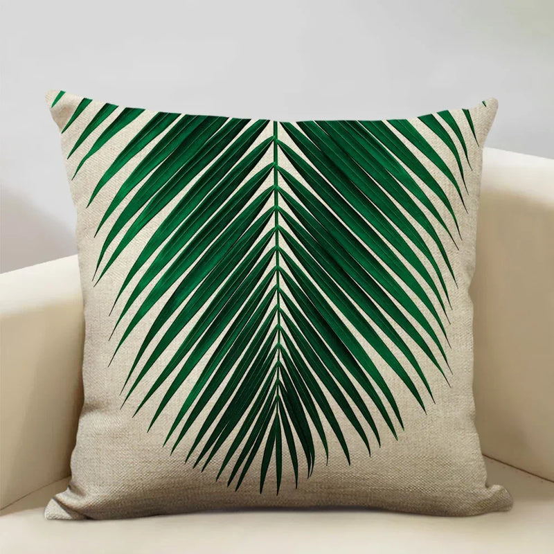 Axyaa Tropical Palm Leaf Cushion Cover 45x45cm Linen Pillowcase