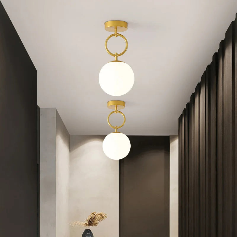 Axyaa Modern Glass Ceiling Lamp: Nordic Black Gold LED Lighting Fixtures for Bedroom & Hallway.