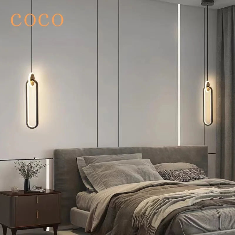 Axyaa Modern Black Gold Oval Artistic Ceiling Pendant Chandelier for Room Decor