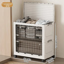 Axyaa Foldable Storage Bin with Wheels - Large Capacity Transparent Organizer for Clothes & Toys