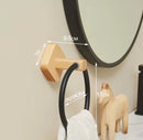 Axyaa Bathroom Towel Ring - Space Aluminum & Solid Wood, Drill-Free Installation