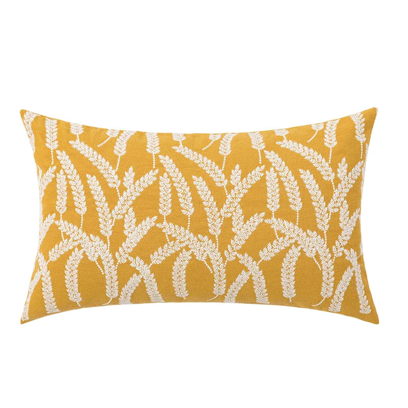 Axyaa Wheat Embroidery Cushion Cover, Soft Cozy Yellow Black Green Pillow Cover
