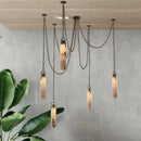 Axyaa Brass Alabaster Multi-Light Pendant Chandelier for Living Room Loft Staircase