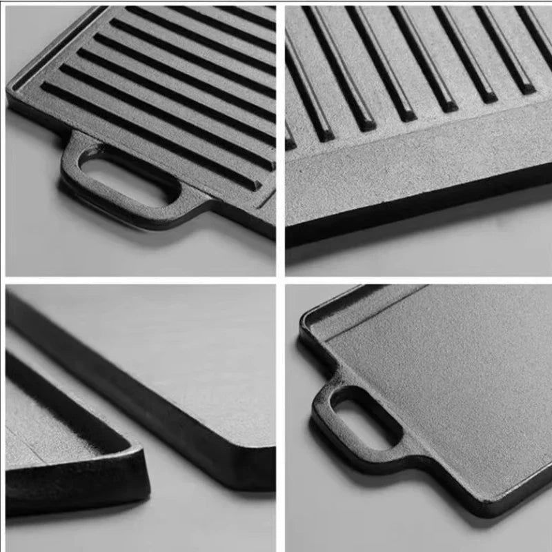 Axyaa Cast Iron Double-Sided Barbecue Tray with Striped Iron Plate