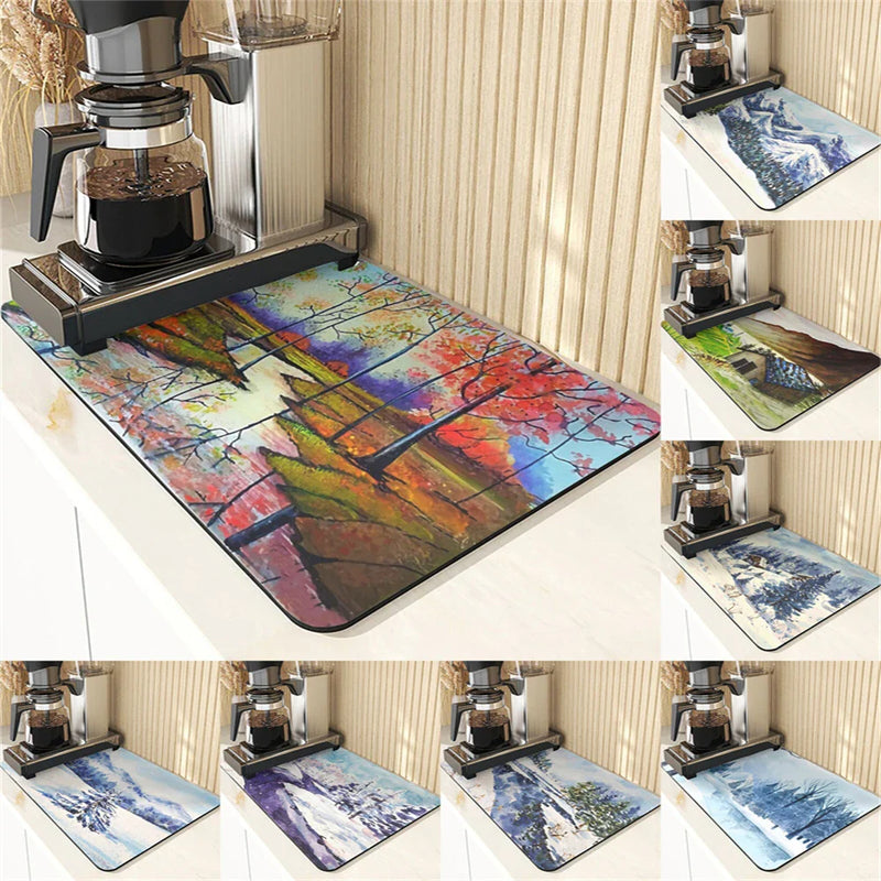 Axyaa Four Seasons Pattern Table Placemats - Absorbent Cup Stand Mats
