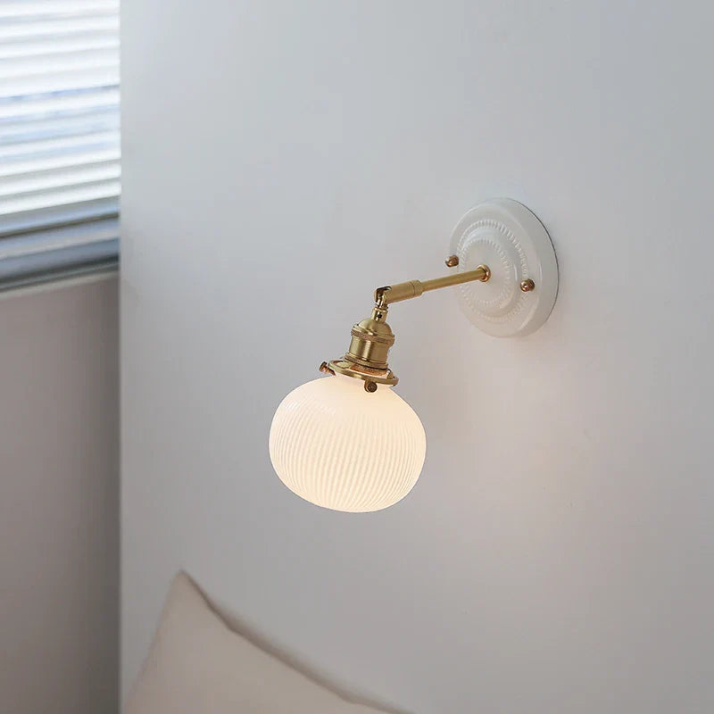 Axyaa White Glass LED Wall Light with Pull Chain Switch for Bedroom, Living Room, or Stairway