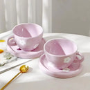 Axyaa Purple Flower Ceramic Tea Cups & Saucers, Handmade Irregular Design