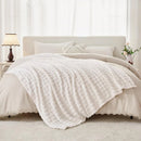 Axyaa Bubble White Plush Blanket: Textured Flannel Fleece Throw, Soft Cozy Couch Christmas Gift