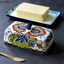 Axyaa Hand-painted Ceramic Butter Plate with Lid Butter Box Cheese Plate