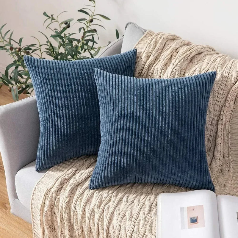 Soft Corduroy Striped 18x18 Inch Throw Pillow Covers for Winter Home Decor - Axyaa
