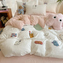 Axyaa Animal Paradise Embroidery 4-Piece Cotton Towel & Bedding Set for Home and Dorm