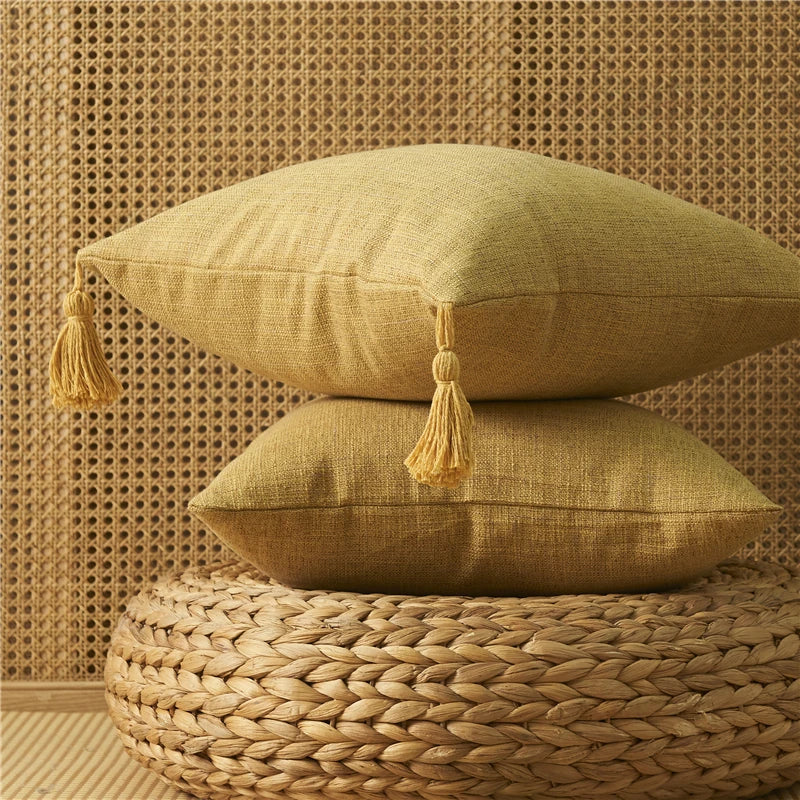 Yellow Linen Cushion Cover by Axyaa – Decorative Home Sofa Pillowcase