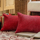 Axyaa Christmas Red Striped Corduroy Pillow Covers Set
