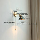 Axyaa Modern White Glass Copper Wall Sconce, Pull Chain Switch Stair Light