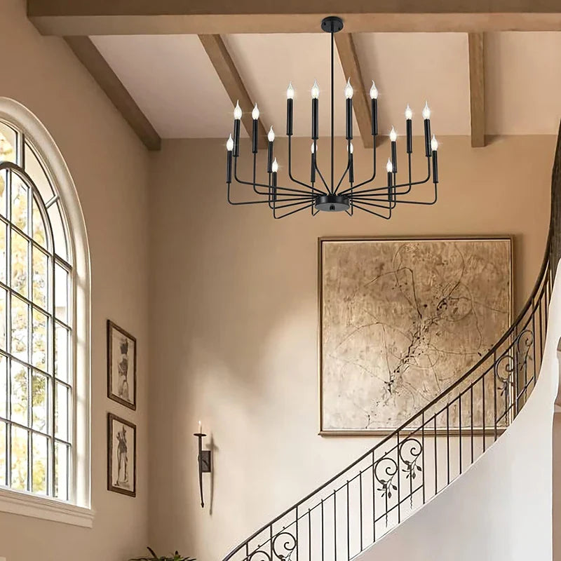 Black Chandelier Farmhouse Dining Room Light Industrial 6-Light Candle Pendant Chandelier for Kitchen by Axyaa