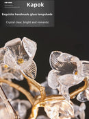 Axyaa Crystal Pendant Chandelier with LED Branches and Glass, Handmade Kapok Flower Design