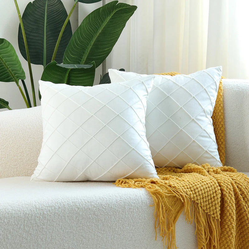 Axyaa Velvet Diamond Check Pattern Throw Pillowcase for Stylish Home Decor