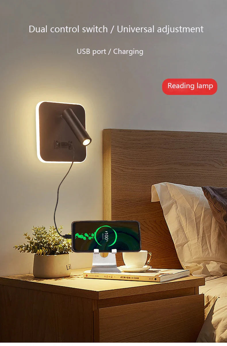 Axyaa LED Wall Lamp with USB Charging, Modern Minimalist Design
