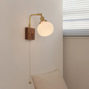 Axyaa Globe Ceramic LED Wall Lights Wood Sconce with Pull Chain Switch