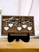 BEST MOM EVER Wooden Plaque with Hanging Hearts, Axyaa 3D Engraved Table Decor