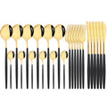Axyaa Stainless Steel Cutlery Set - Black Silver Dinnerware Flatware Tableware Kit