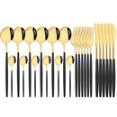 Axyaa Stainless Steel Cutlery Set - Black Silver Dinnerware Flatware Tableware Kit