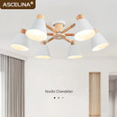 Axyaa Nordic Macaron Wooden Ceiling Light with E27 Bulbs, 3/6 Heads for Interior Lighting