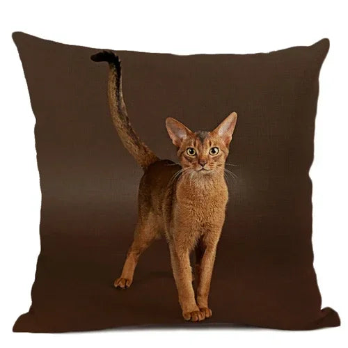 Axyaa Cat Pattern Cushion Cover 45x45cm Linen Pillowcase for Home Sofa Art Decor