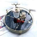 Axya Black Marble Pattern Mirror Tray, Round Glass Plate for Fashionable Cosmetics & Jewelry Storage