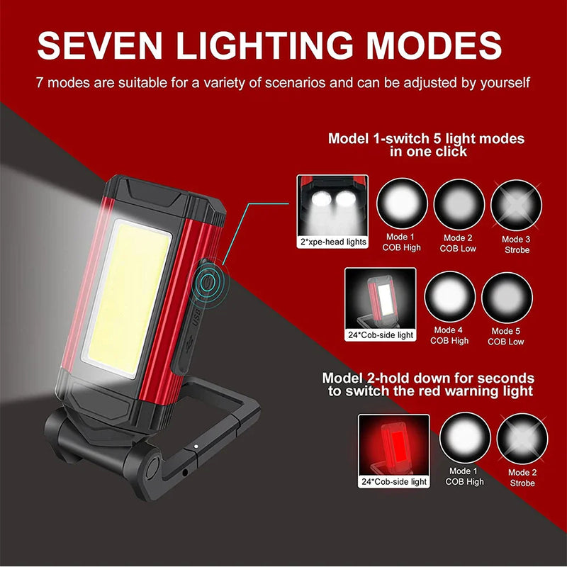 Axya Work Light: Rechargeable COB Mechanic Flashlight with Magnetic Base, Adjustable Stand