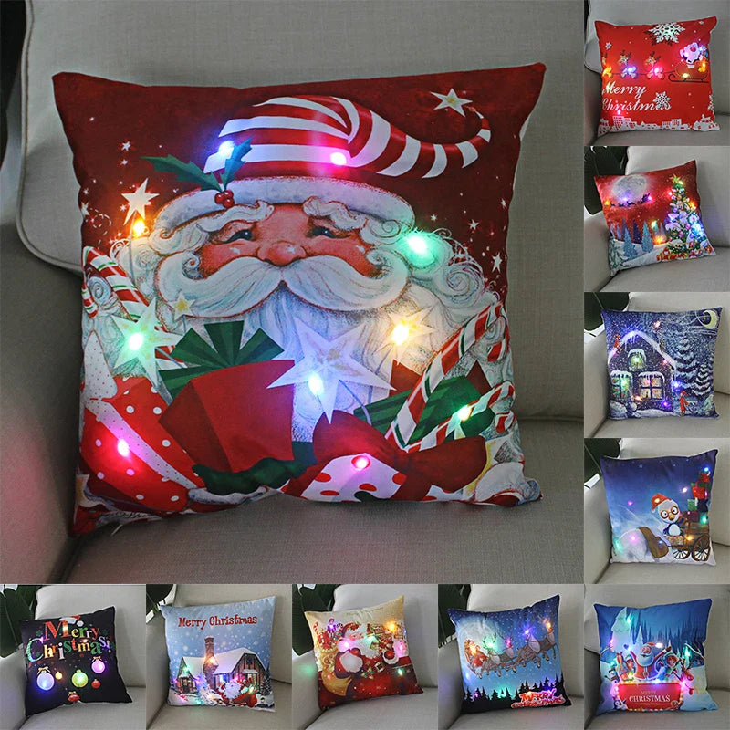 Axyaa LED Santa Claus Cushion Cover: Festive Light-Up Pillowcase for Home Decor