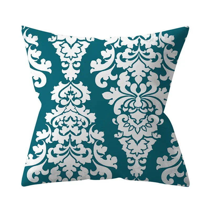 Teal Blue Green Floral Stripe Geometric Pillowcase by Axyaa for Home Decor