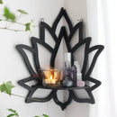 Axyaa Crystal Corner Shelf: Black Wood Wall Shelves for Essential Oils & Witchy Decor