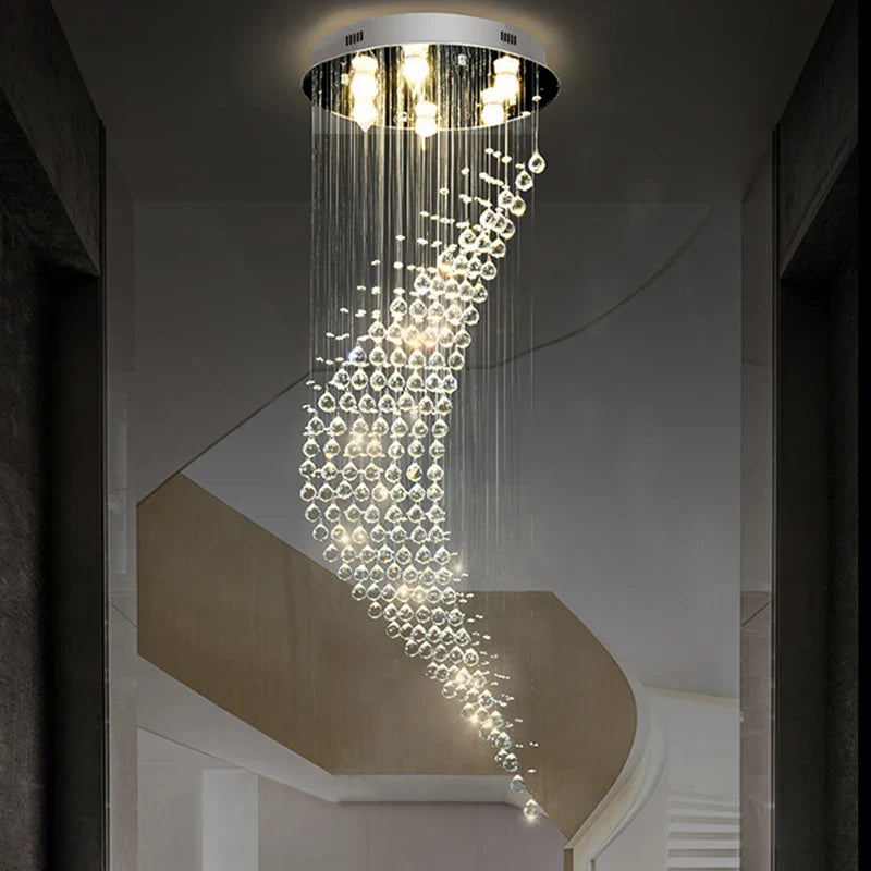 Axyaa Crystal Ball Chandelier: Modern LED Spiral Hanging Light for Luxury Home Decor