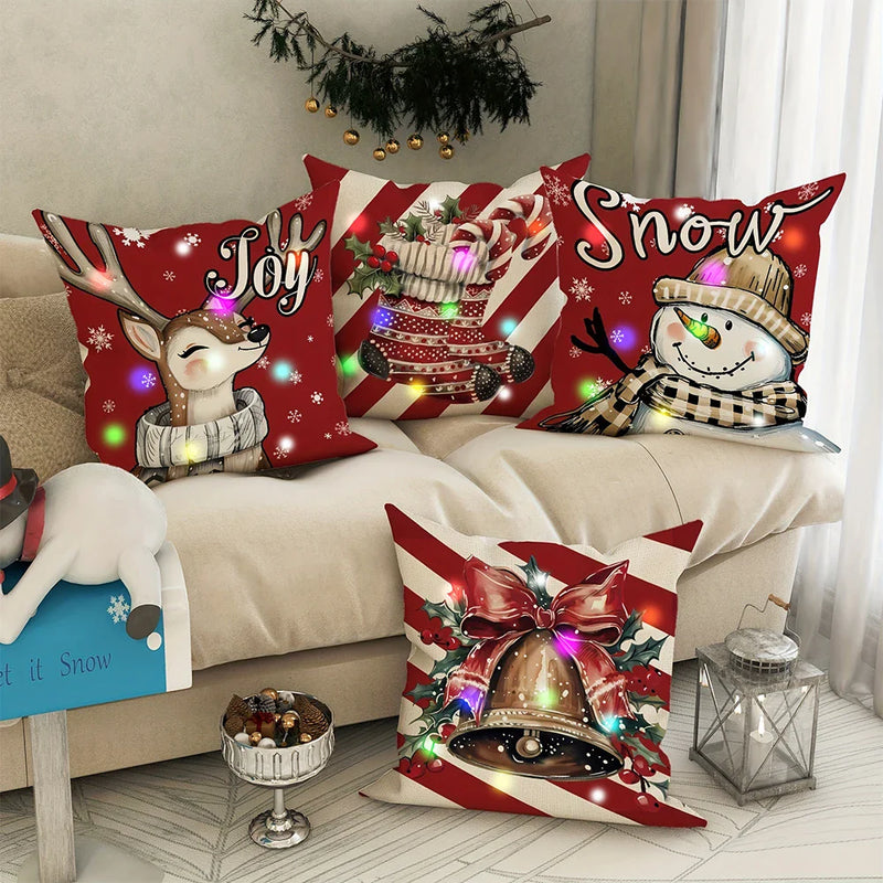 Axyaa Snowman Fawn Bell LED Pillowcase - Christmas Party Home Decor & Gift