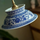 Axyaa Ceramic Japanese LED Pendant Light with Blue Pattern, 2m Wire