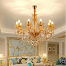 Axyaa Luxury Crystal Chandelier for Living & Dining Room - Elegant Golden Villa Candles Hanging Light