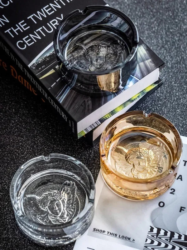 Axya Crystal Glass Ashtray for Home Office Decor and Men's Fashion