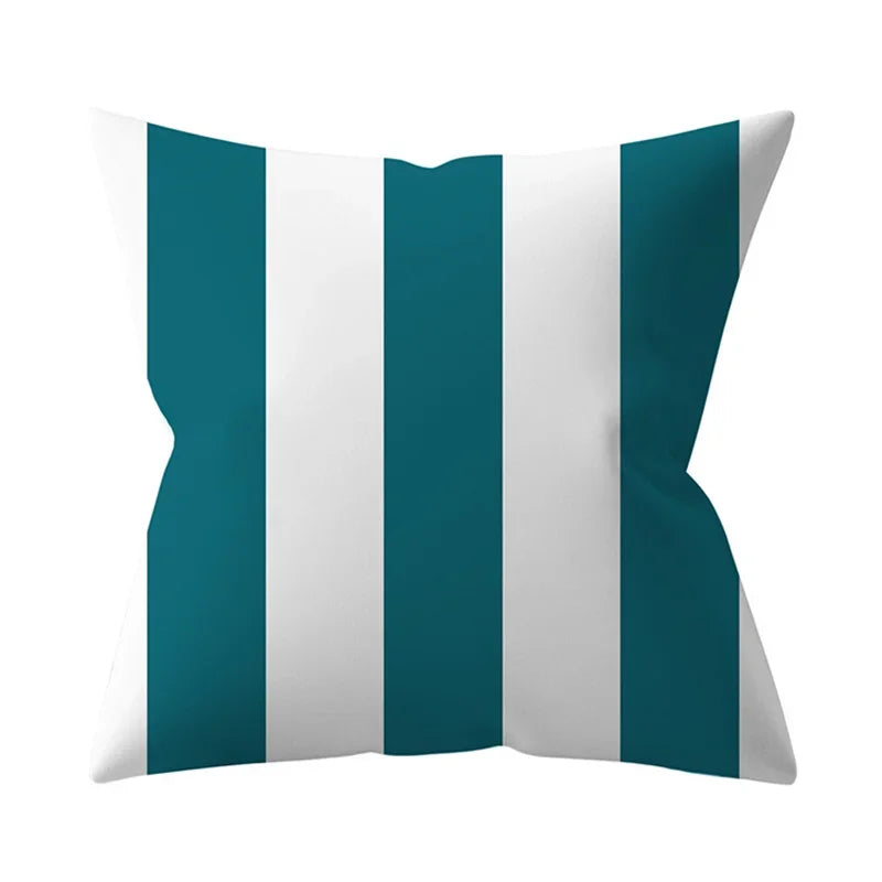 Teal Blue Green Floral Stripe Geometric Pillowcase by Axyaa for Home Decor