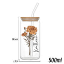 Axyaa Floral Retro Custom Engraved Glass Cup with Lid & Straw
