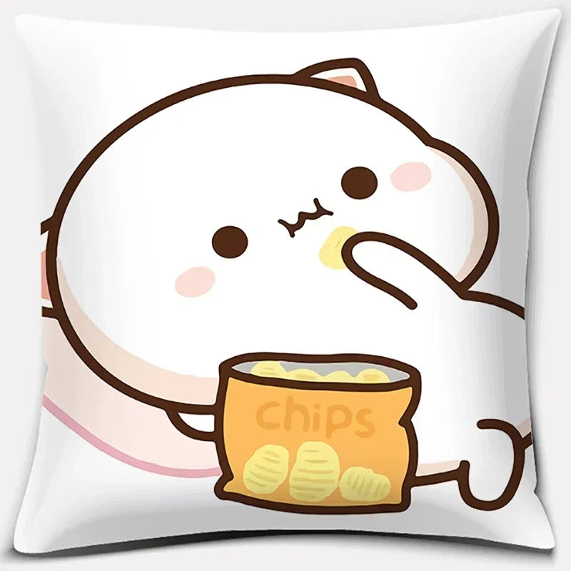 Peach Cat Pattern Decorative Pillowcase by Axyaa - Home Office Square Cover