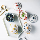 Axyaa Double Ear Ceramic Bowl with Lid for Kids and Food Storage