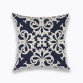 Axyaa Navy/White Embroidered Quatrefoil Pillow Cover 45x45cm Square Canvas Cotton