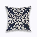 Axyaa Navy/White Embroidered Quatrefoil Pillow Cover 45x45cm Square Canvas Cotton