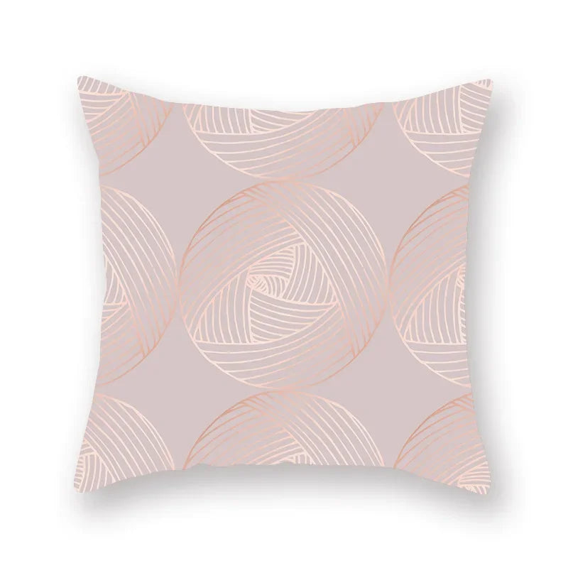Axyaa Pink Gold Geometry Polyester Pillow Case 45*45cm Square