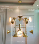 Axyaa Golden Horn Ceiling Chandelier - Artistic Staircase Pendant Light for Home Decor