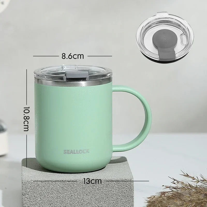 Axyaa Stainless Steel Double-Layer Water Cup with Lid for Home & Office