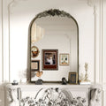 Axyaa Arched Antique Brass Wall Mirror with Resin Rose Pattern