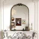Axyaa Baroque Arch Wall Mirror with Rose Pattern for Home Decor